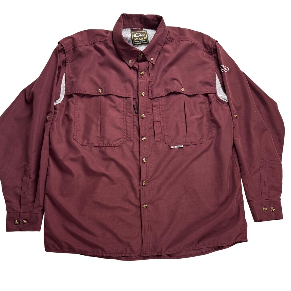 Drake Company Men's XL Burgundy Long Sleeve Fishing Hunting Outdoor‎ Shirt